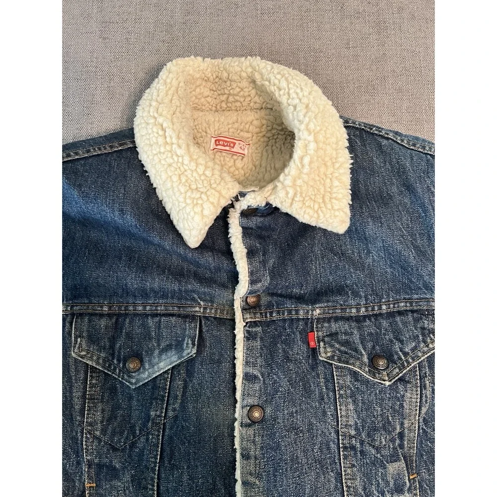 Levi's Vintage 70s Sherpa Lined‎ Truckers Jacket Jean Denim Mens 42R Made USA